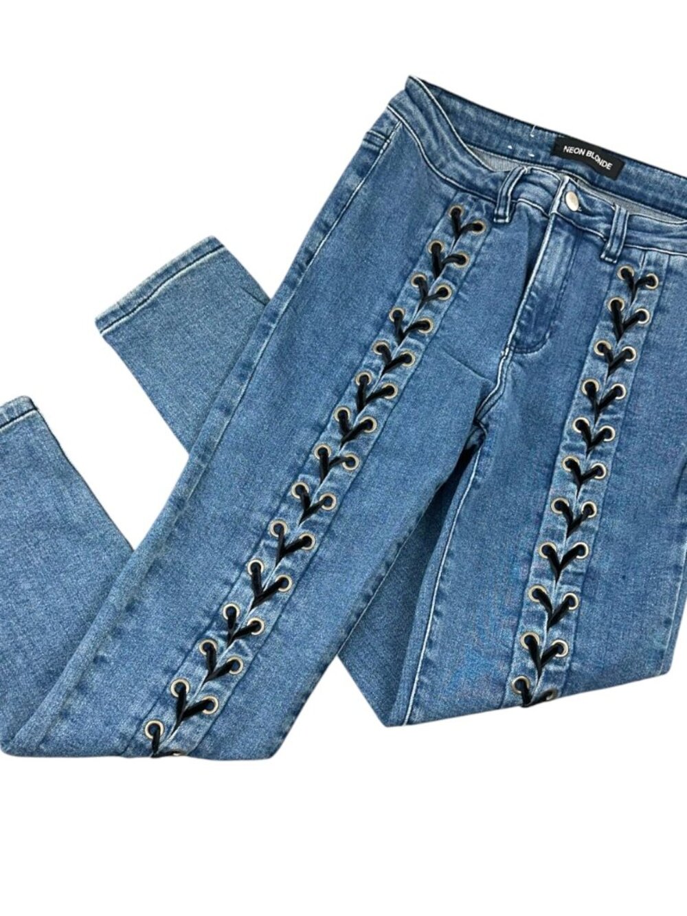 Y2K Neon Blonde "Blondie" Lace Up Skinny Jeans